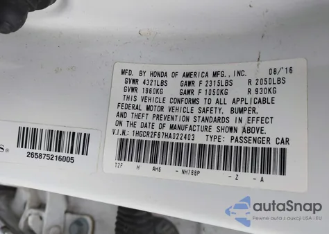 2017 Honda Accord Sport z USA, uszkodzony, nr VIN 1HGCR2F67HA022403